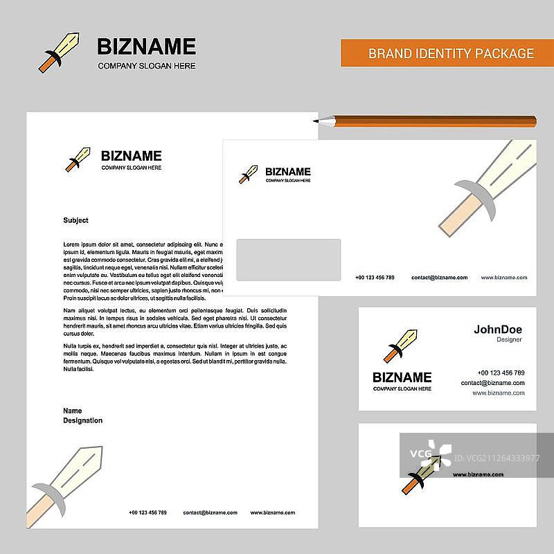 剑主题商务信头、信封和名片设计矢量模板图片素材