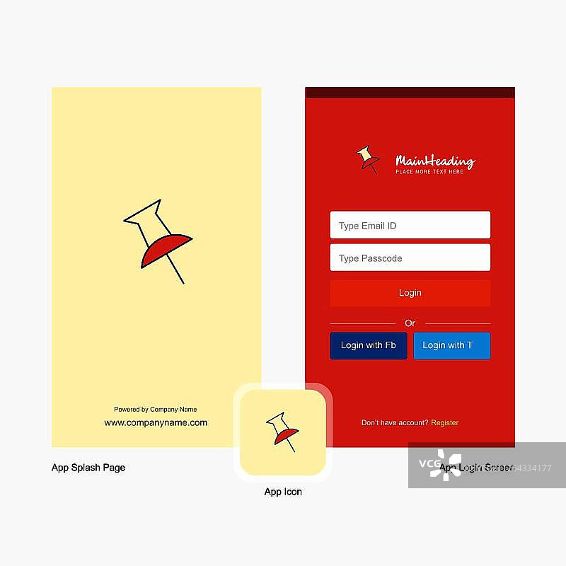 公司图钉启动页和登录页面设计与Logo模板，移动在线商务模板图片素材