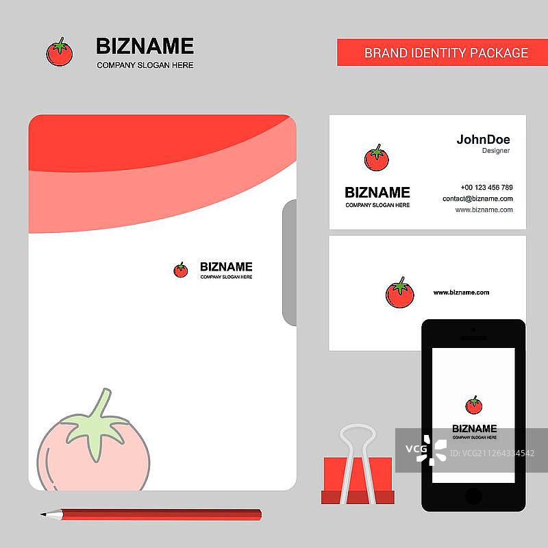 番茄商业Logo、文件封面、名片和App设计矢量图图片素材