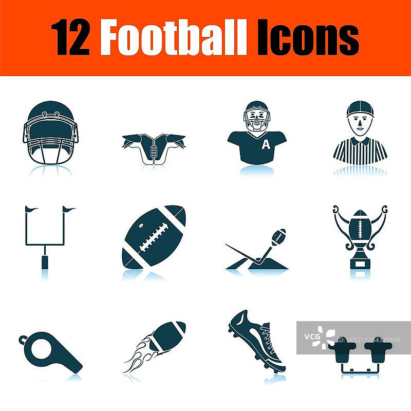 橄榄球图标集。阴影反射设计。矢量图。图片素材
