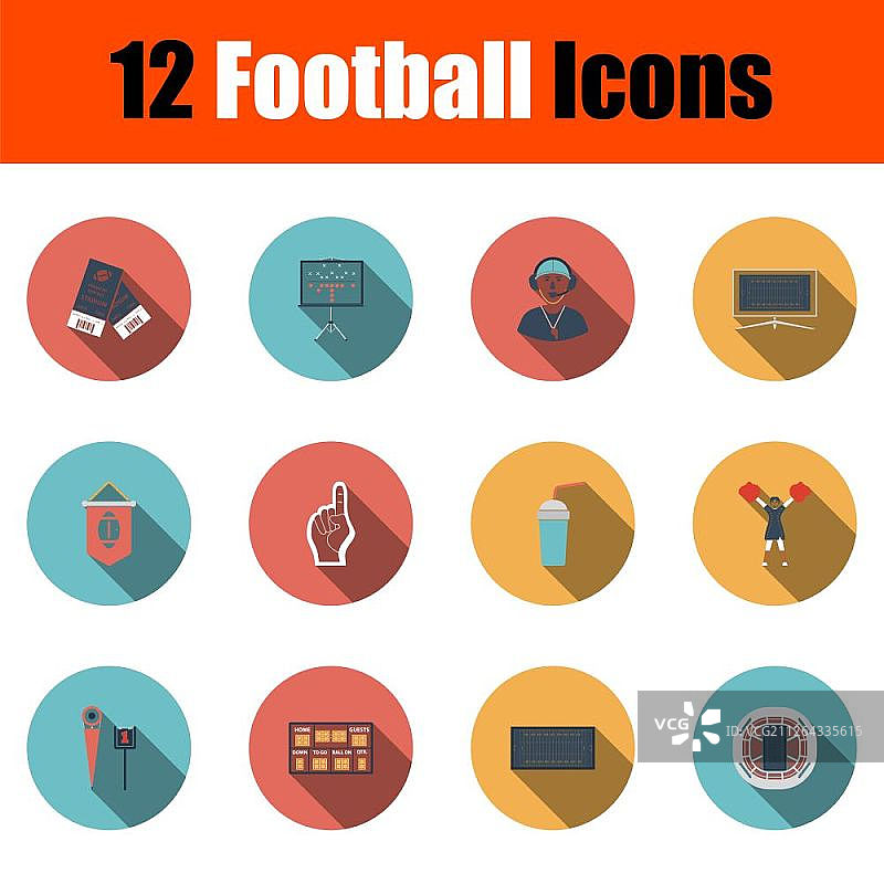 足球图标集（扁平设计，长阴影，矢量图）图片素材
