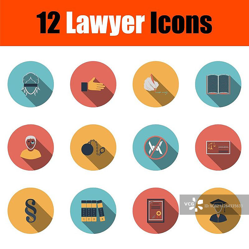 律师图标集（扁平设计与长阴影，矢量图）图片素材