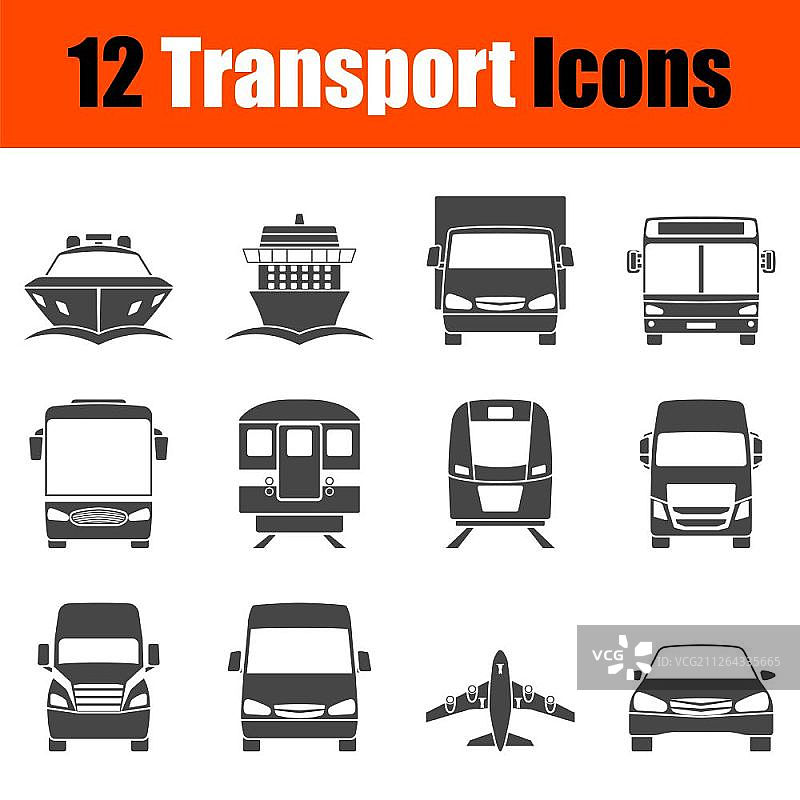 正面交通运输图标集，简约模版设计，矢量图图片素材