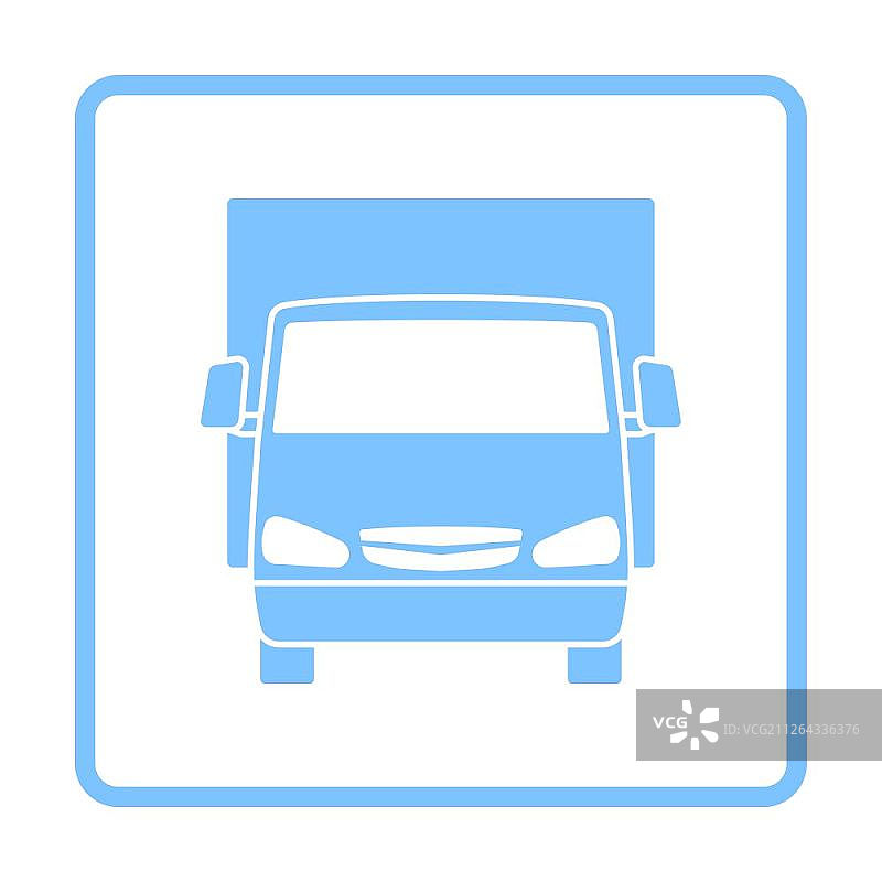 厢式货车正面图标，蓝色边框设计，矢量图示图片素材