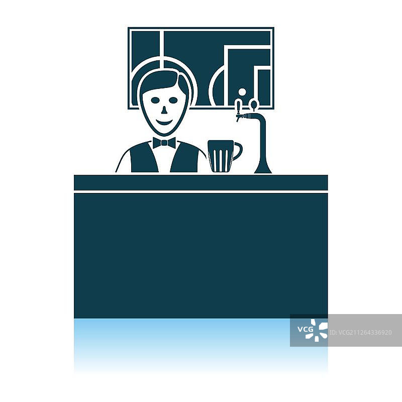 运动酒吧吧台及酒保，电视足球转播图标，阴影反射设计矢量素材图片素材