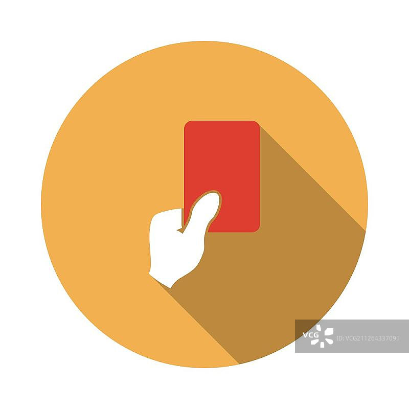 足球裁判出示红牌图标（扁平圆形长阴影模板设计，矢量图）图片素材