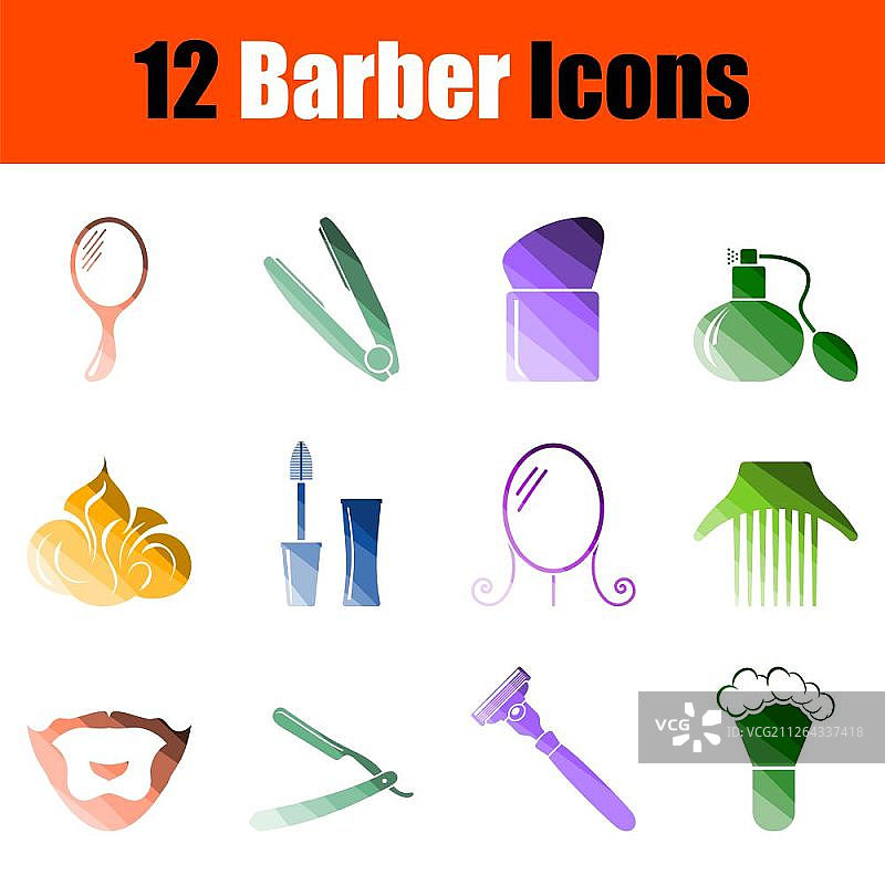 理发店图标集：扁平彩色阶梯设计矢量图图片素材