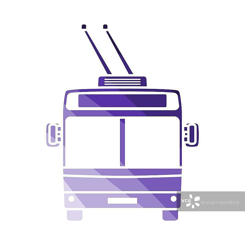 无轨电车正面图标，扁平彩色阶梯设计矢量图图片素材