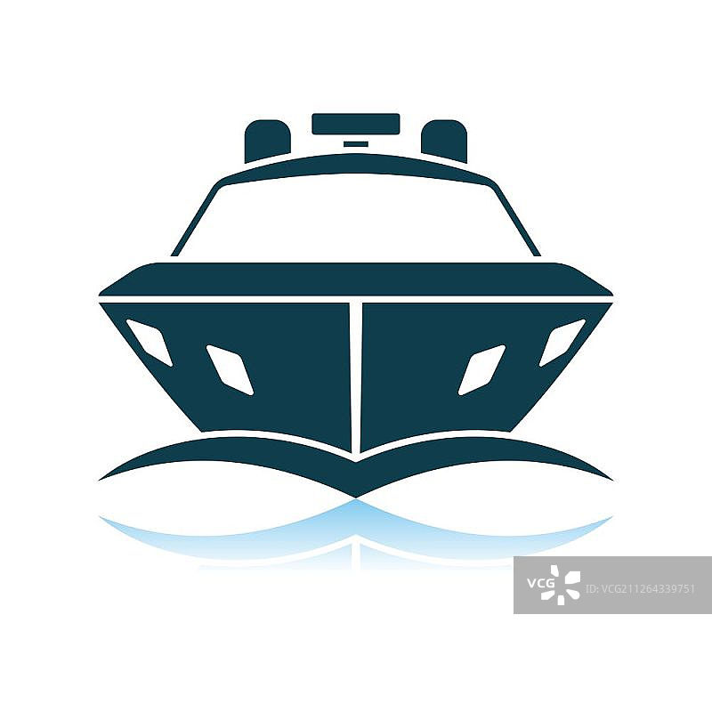 摩托游艇正面图标。阴影反射设计。矢量插图图片素材