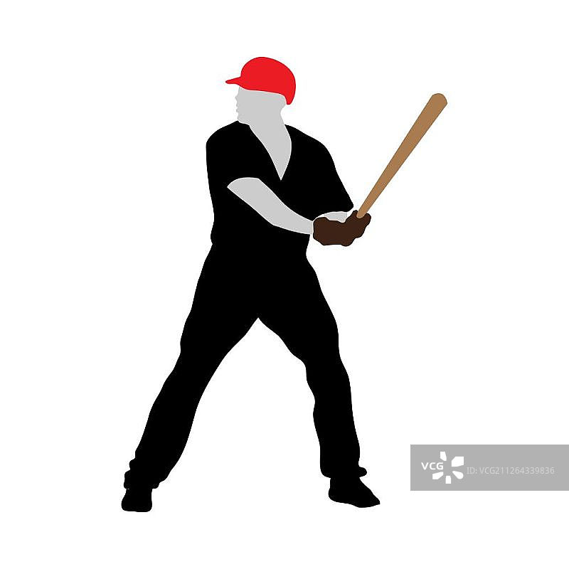 高细节棒球运动员轮廓，完全可编辑EPS 10矢量插图图片素材