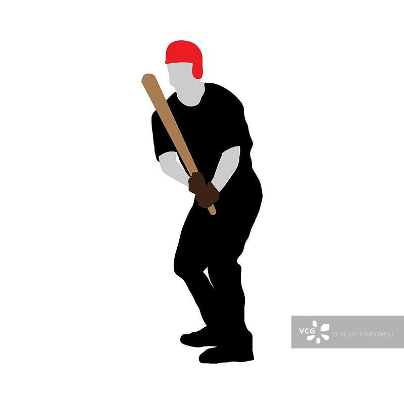 高细节棒球运动员轮廓，完全可编辑EPS 10矢量插图图片素材