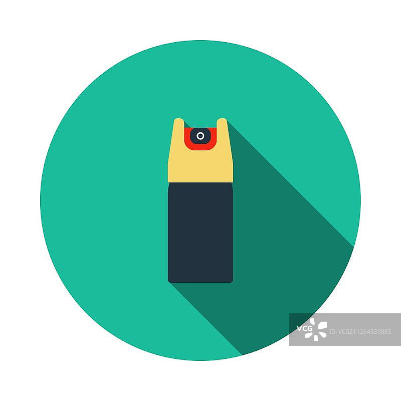 胡椒喷雾图标，扁平圆形模具设计与长阴影，矢量图示图片素材