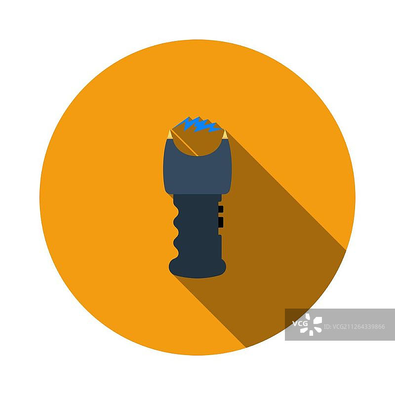 电击枪图标：带长阴影的扁平圆形模板设计。矢量素材图片素材