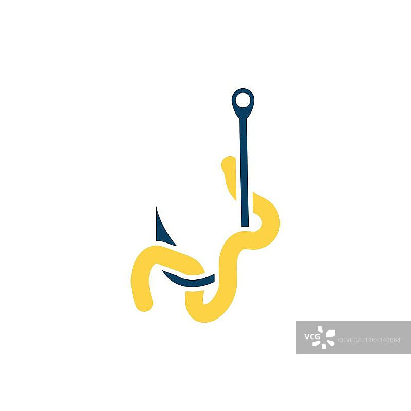 鱼钩上的蠕虫图标，扁平设计，矢量图图片素材