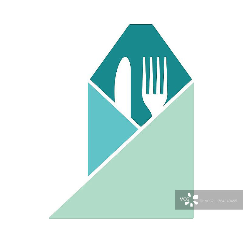 刀叉餐巾图标，蓝黄色调矢量图图片素材