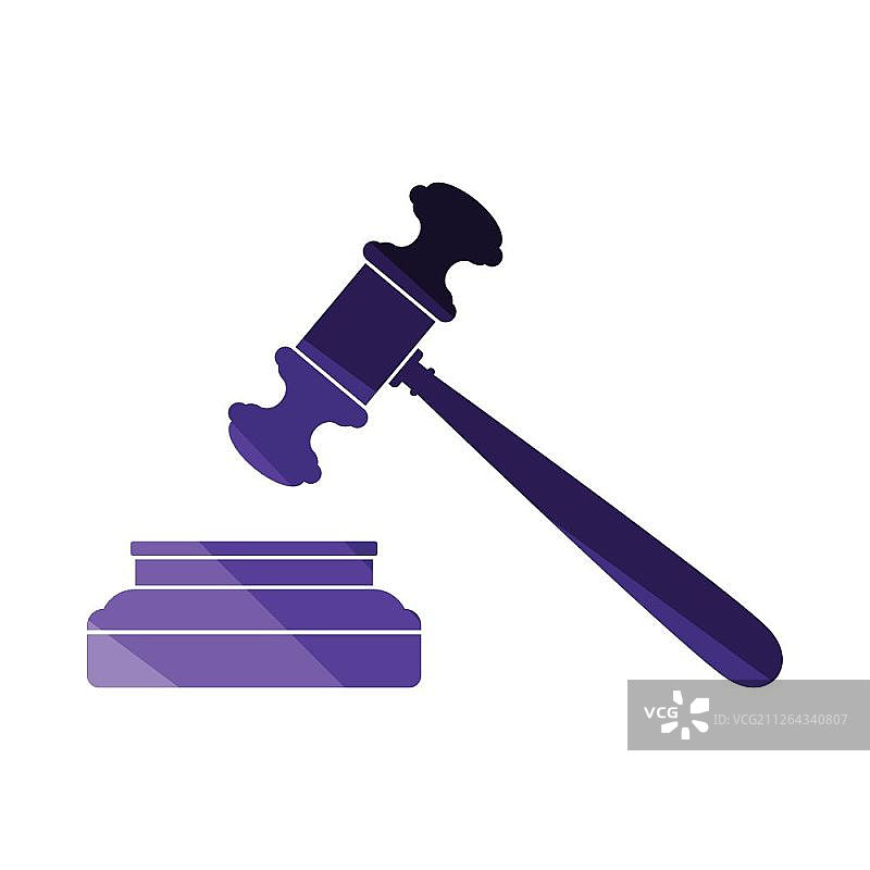 法官锤图标，扁平颜色设计，矢量图示图片素材