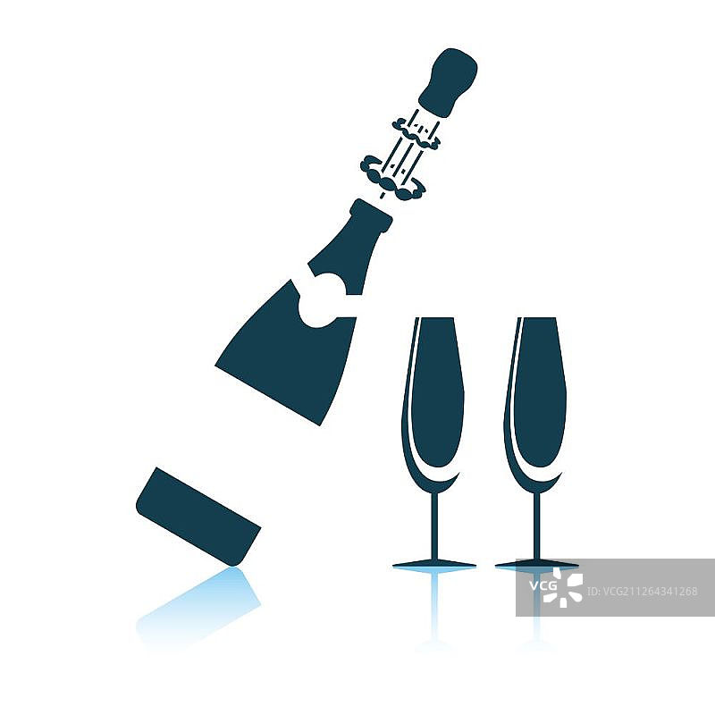 派对香槟和酒杯图标，阴影反射设计，矢量插画图片素材