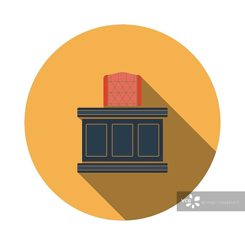 法官桌子图标。带有长阴影的扁平设计圆圈。矢量图。图片素材
