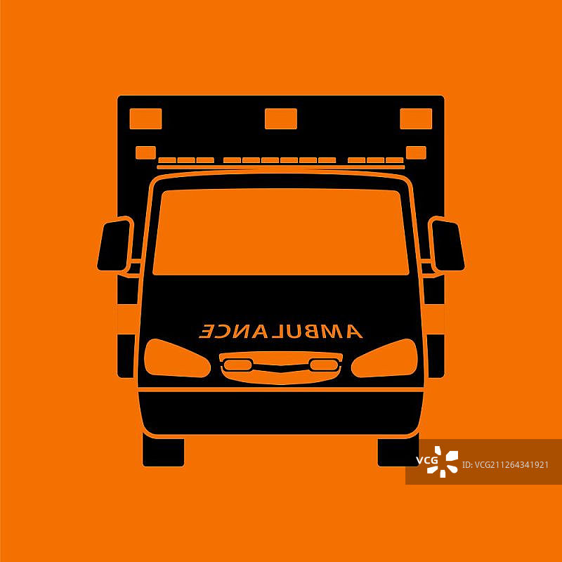 救护车图标正面图。黑色橙色背景。矢量图。图片素材