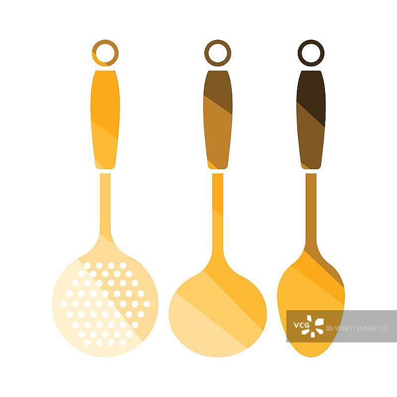 长柄勺套装图标，扁平颜色设计，矢量图图片素材