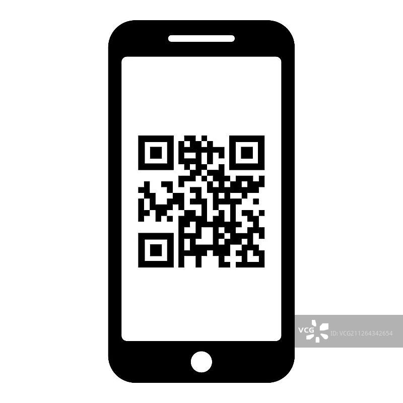 屏幕上带有二维码的智能手机图标，黑色矢量扁平风格简约图像图片素材