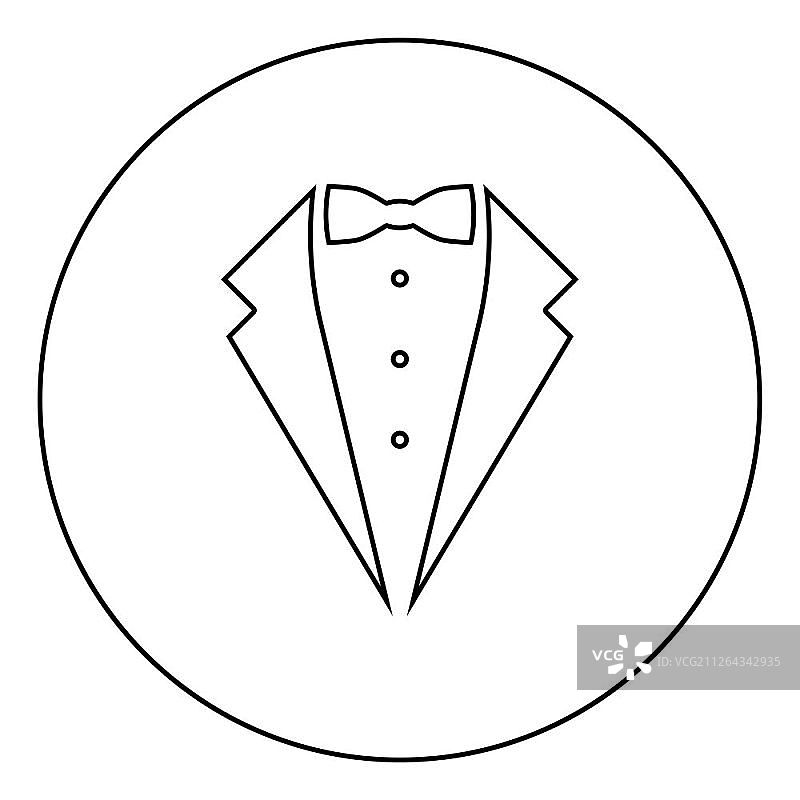 晚礼服燕尾服服务标志，领结概念，管家绅士理念，侍者西装圆形黑色矢量图图片素材