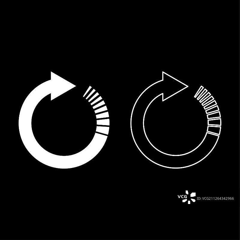 带尾部效果的圆形箭头刷新更新概念图标轮廓集白色矢量插图扁平风格简图图片素材