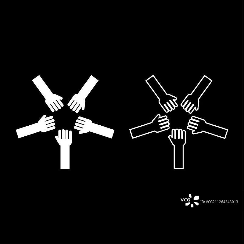 团结合作概念图标：多人手掌相连，扁平风格矢量图图片素材