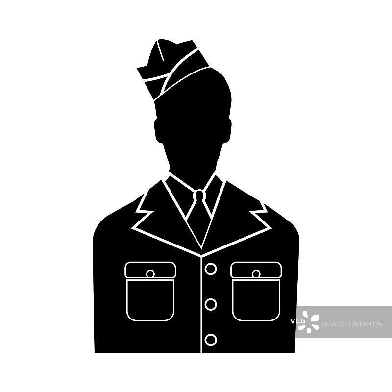 美国军队的退伍军人或士兵黑色图标。简单风格。图片素材