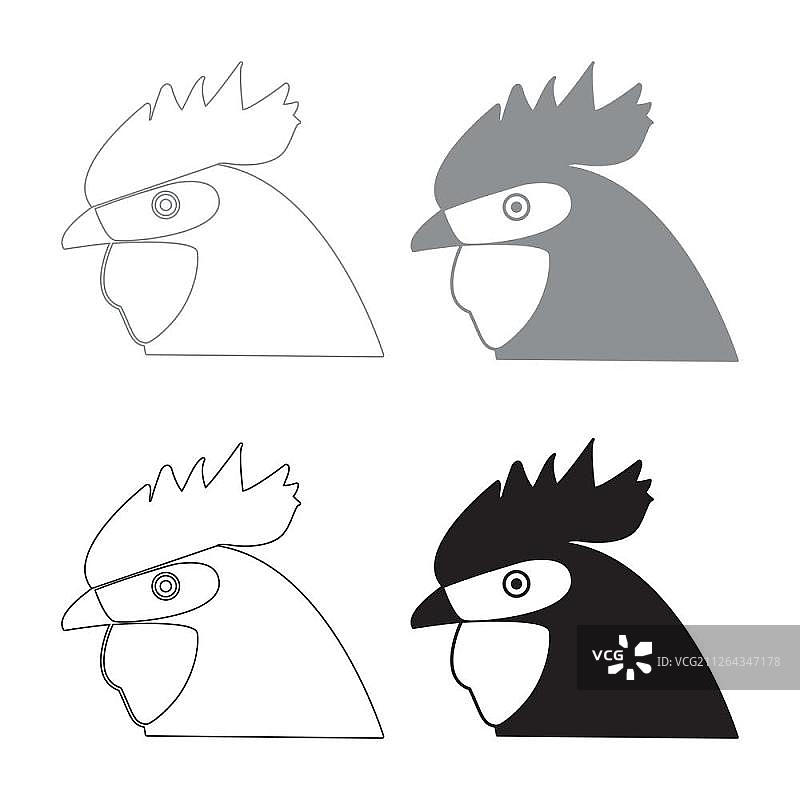 公鸡头黑灰色图标图片素材