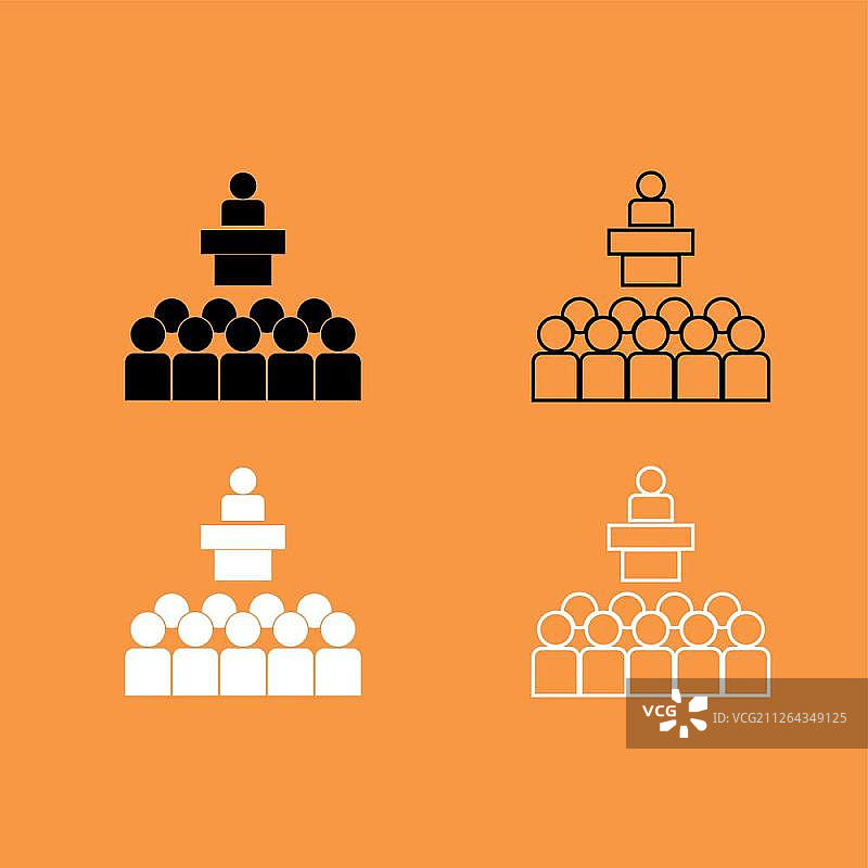 观众席前的黑白扬声器图标集图片素材