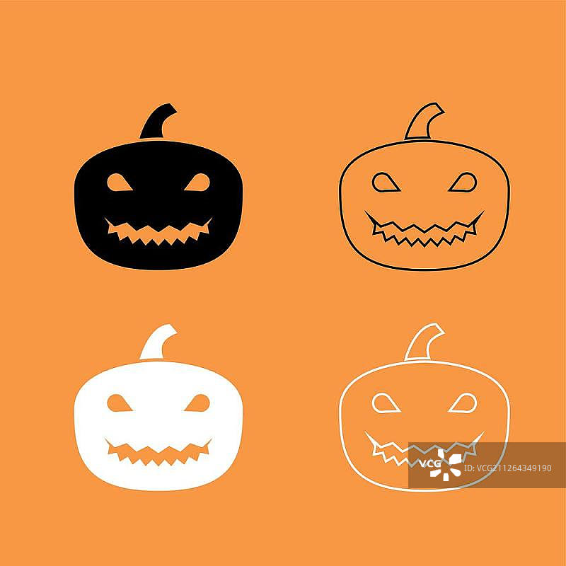 恐怖南瓜黑白图标集图片素材