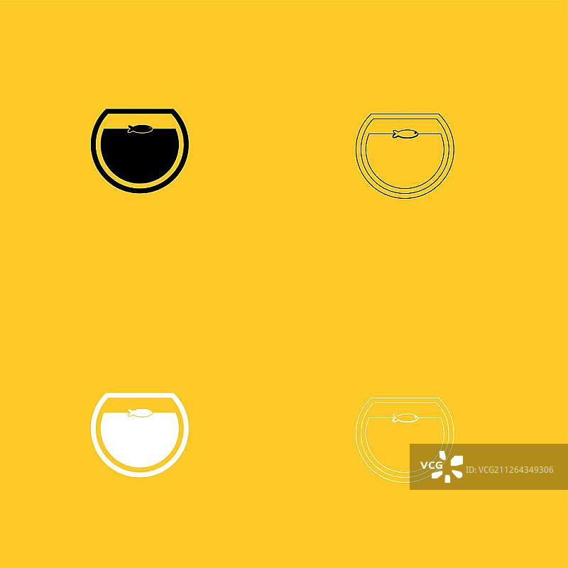 黑白圆形鱼缸图标图片素材