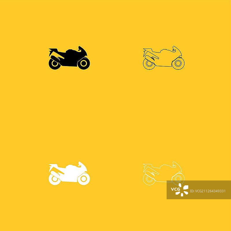 摩托车黑白图标集.扁平风格.图片素材