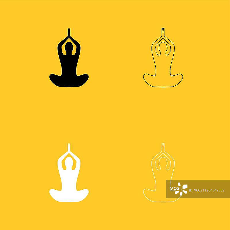 瑜伽姿势黑白图标集.扁平风格.图片素材