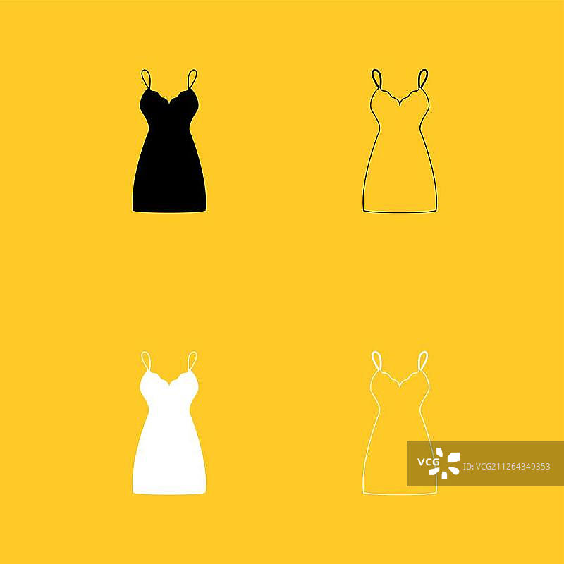 扁平风格黑白连衣裙睡裙图标图片素材