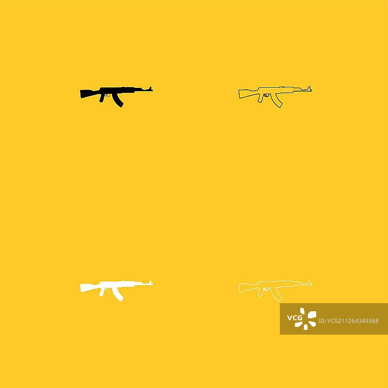 突击步枪黑白图标集（扁平风格）图片素材