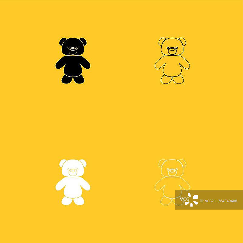 黑白小熊图标扁平风格图片素材