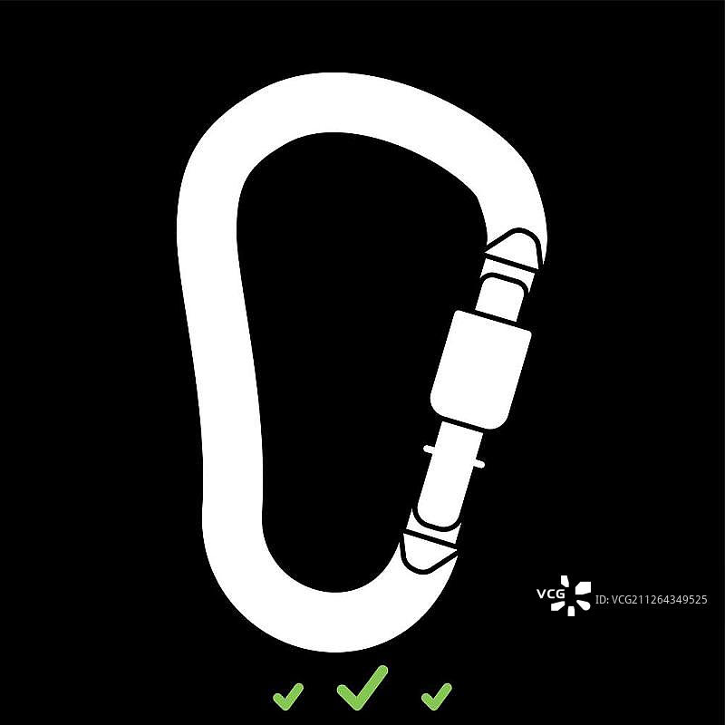 白色安全钩或登山扣图标（扁平风格）图片素材