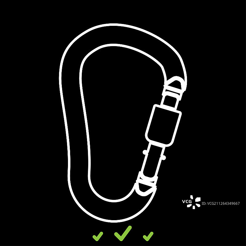 白色安全钩或登山扣图标（扁平风格）图片素材