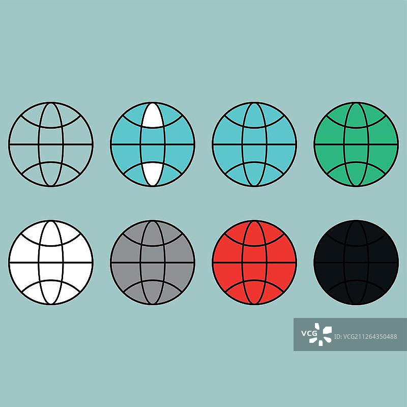 不同颜色的陆地地球仪平面图标集图片素材