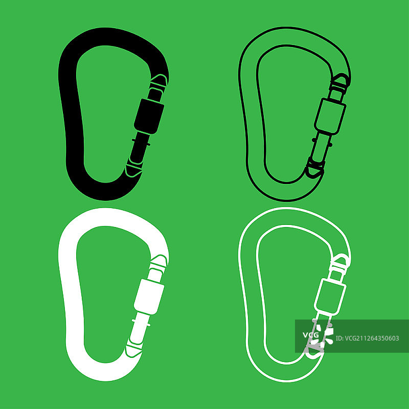 安全钩或登山扣图标，黑白色组合图片素材