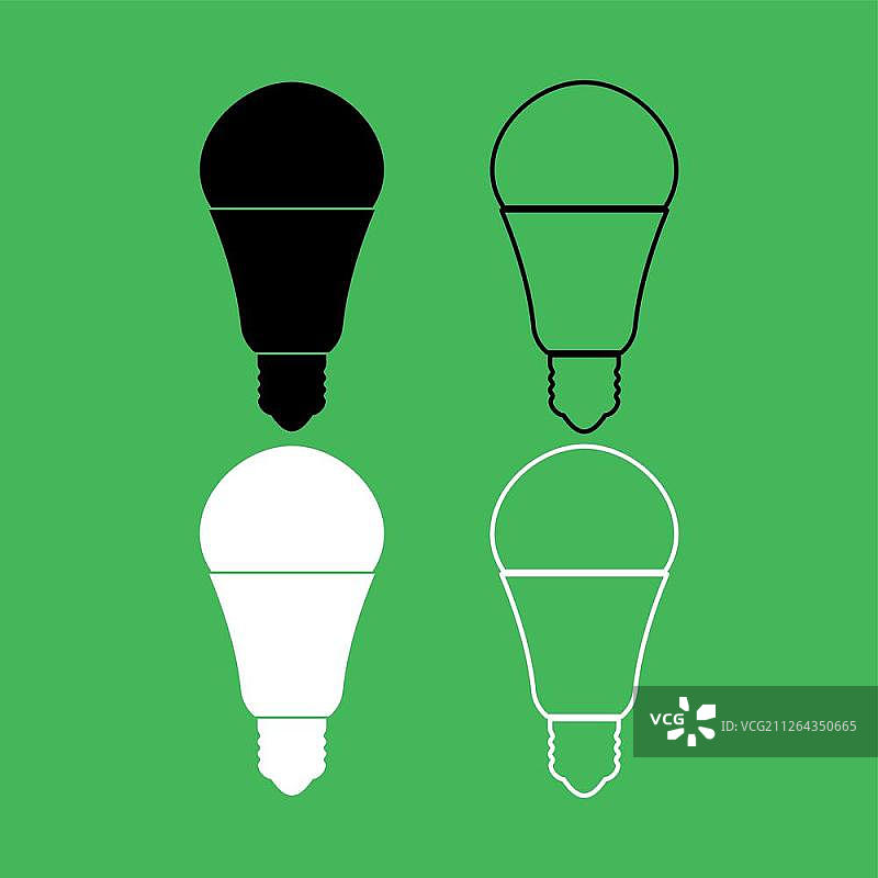 LED灯泡黑白颜色图标集图片素材