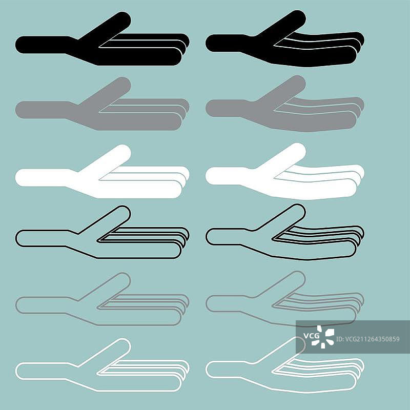 张开的手黑灰白色图标集图片素材
