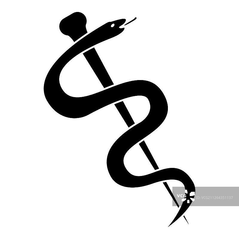 黑色双蛇杖或阿斯克勒庇俄斯之杖符号图标图片素材