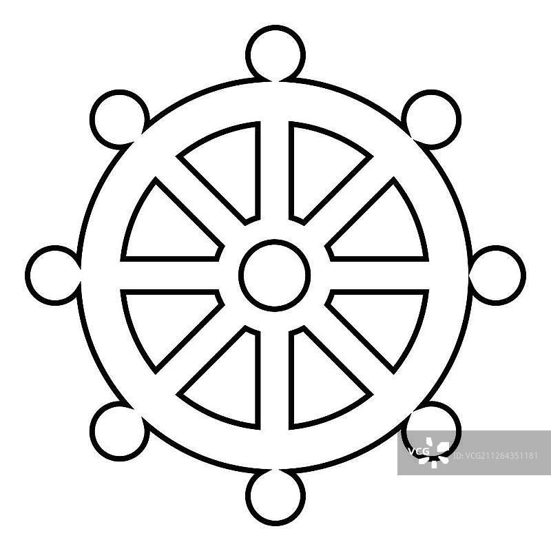 佛教法轮宗教标志黑色矢量扁平风格简约图图片素材
