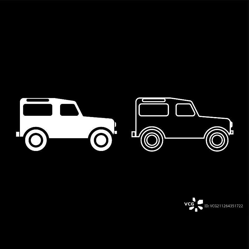 越野车图标集白色矢量插图扁平风格简约轮廓图片素材