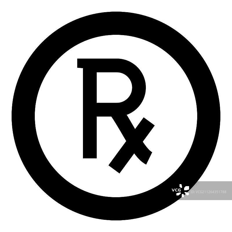 圆形Rx符号处方图标黑色矢量图图片素材