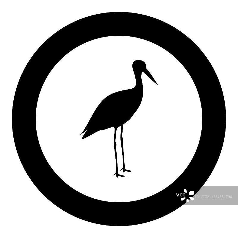 圆形圈内的黑色鹳鸟矢量图图片素材