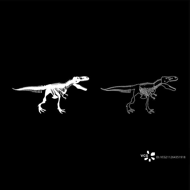 恐龙骨骼T-Rex图标白色矢量扁平简约图图片素材